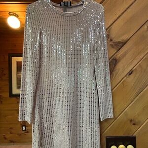 Morgan & Co. Silver Sequin Long Sleeve Dress